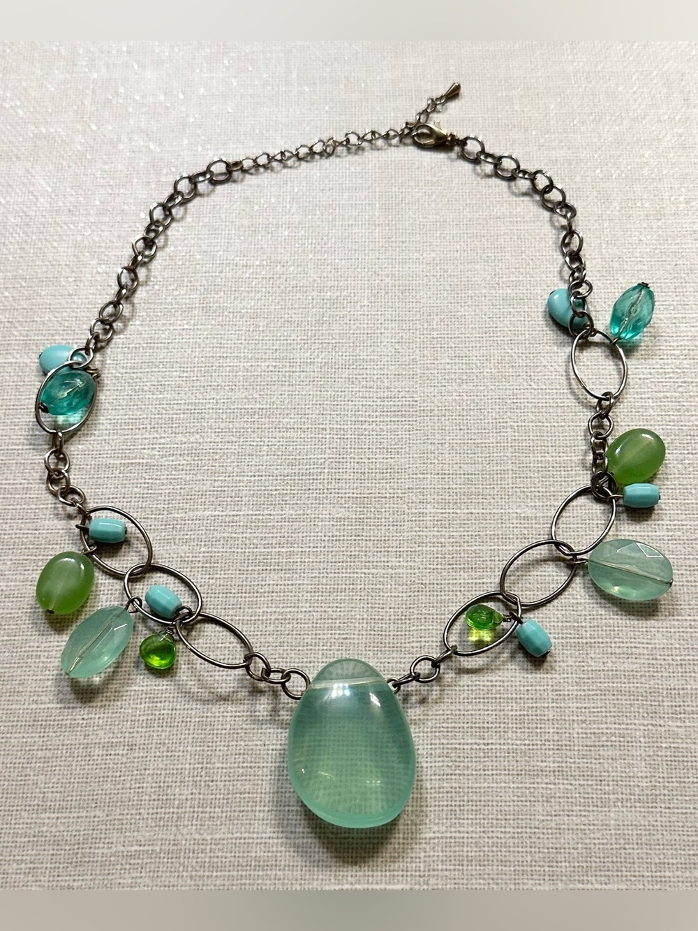 Aqua Turquoise Green Beaded Teardrop Boho Statement Necklace